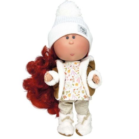 Papusa Nines D'Onil, Mia, cu parul rosu, cu fes alb, cu articulatii, cu miros de vanilie, 30 cm - imagine 6